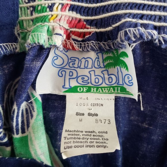 Sand Pebble of Hawaii Womens Sundress Medium Blue Bird of Paradise Print 70s USA - Picture 9 of 10